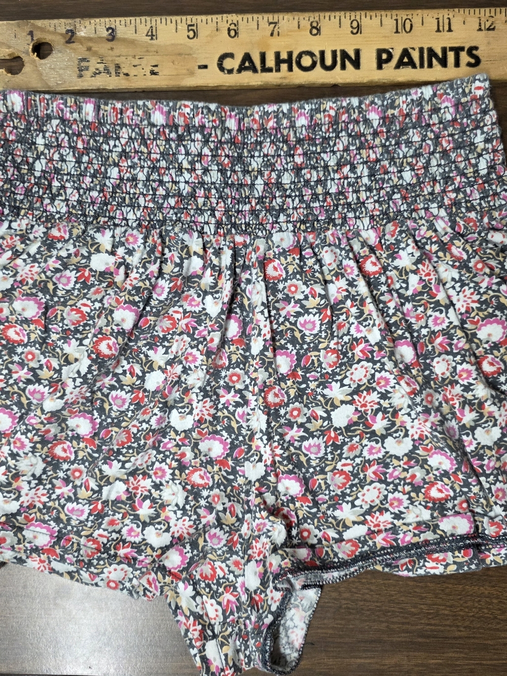 Floral Smocked Waist Summer Shorts - Pink & Gray